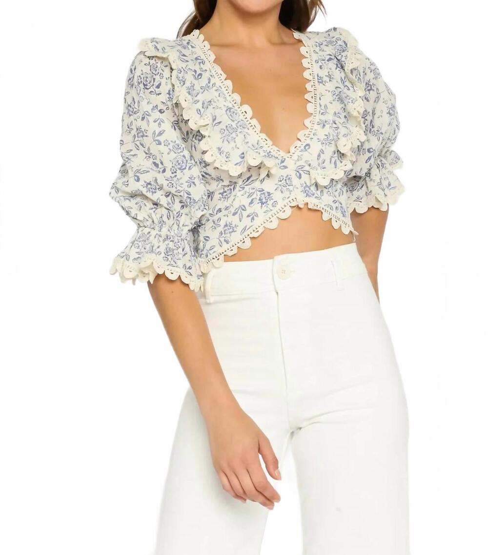 NEW OLIVACEOUS coco frill top in blue and white